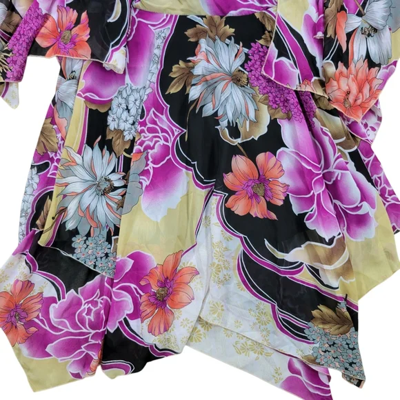 Antthony Kimono Tunic Top‎ Womens Small Floral Japanese Lotus Wrap V Neck Spring - Picture 6 of 14
